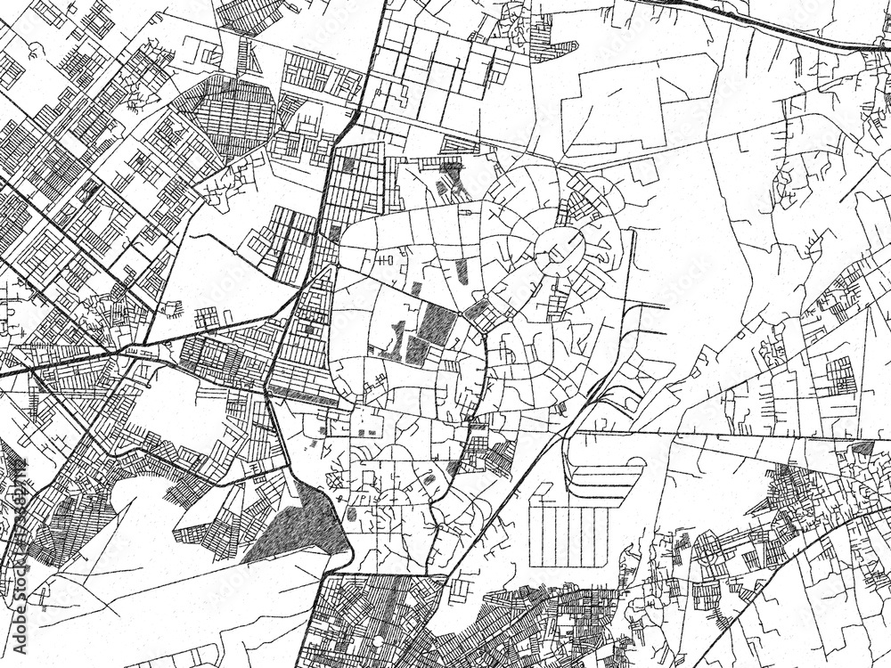 Naklejka premium Black and white map poster of Malir Cantonment, Pakistan, illustrated in hand-drawn style.