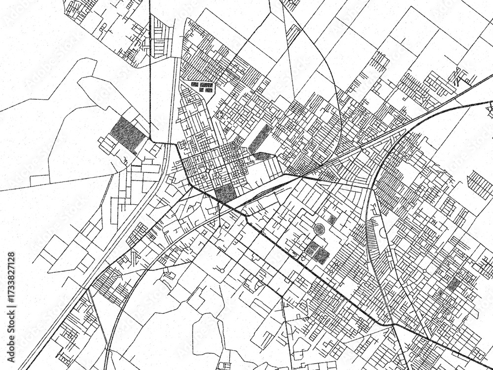 Naklejka premium Monochrome sketch map of Sargodha, Pakistan, ideal for posters, prints, and travel design.
