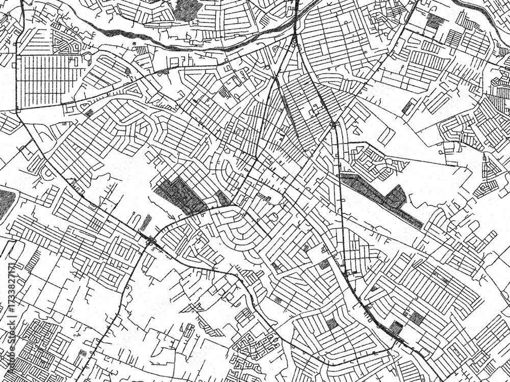 Fototapeta premium Artistic monochrome city map of Angeles City, Philippines, created in a hand-drawn style.