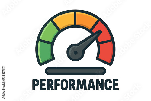 Colorful speedometer gauge icon illustrating high performance, maximum power level, energy efficiency, velocity rating, business acceleration and productivity concept for stock vector platforms
