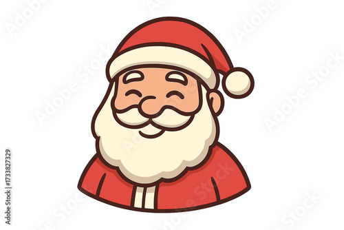 Santa Claus smiling cartoon icon. Cheerful jolly satisfied face. Christmas holiday character. Happy festive winter season mascot. Vector illustration. Red hat, white beard, transparent background.