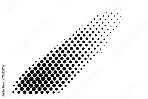 Halftone dots gradient vector pattern. Comic book pop art style background. Black and white abstract texture. Dotted overlay effect. Monochrome points design element. 45 degrees angle.