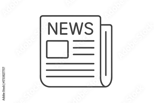 Minimalist folded newspaper icon, thin linear stroke vector illustration, breaking news, news report, blank template, modern journalism symbol, transparent background, media publication concept