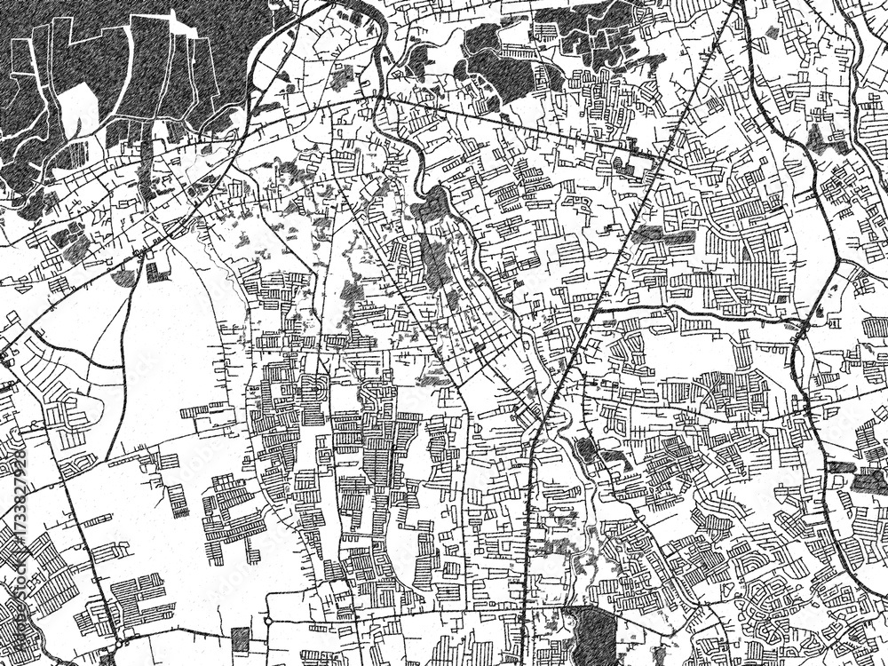 Naklejka premium Black and white map poster of Imus, Philippines, illustrated in hand-drawn style.