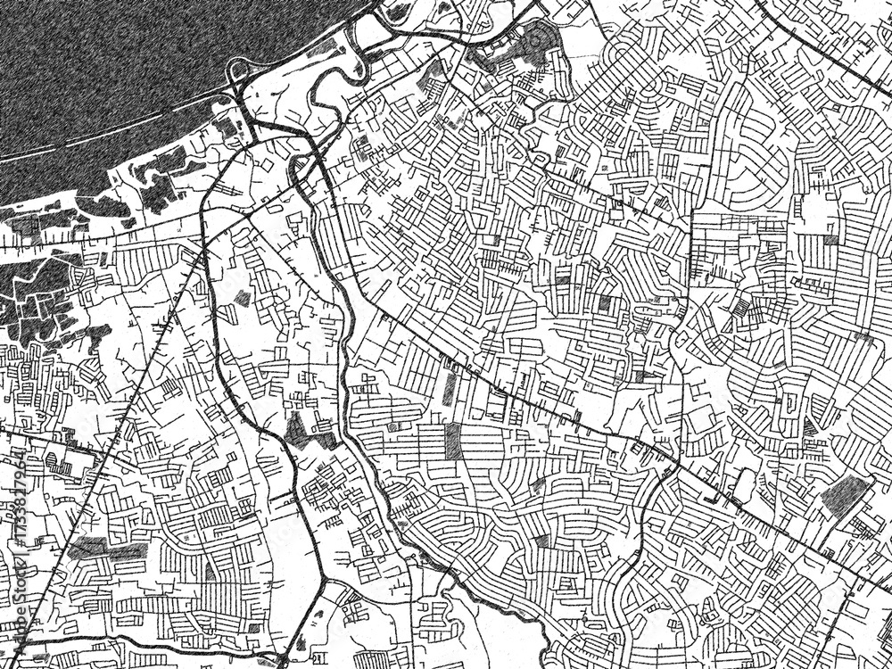 Fototapeta premium Decorative monochrome illustration of Las Pinas, Philippines, showing its detailed grid.