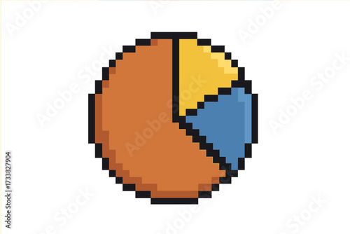 Pixel art pie chart vector icon. Retro 8-bit infographic illustration. Colorful statistical diagram. Data visualization element. Vintage analytic symbol for web design, UI, business, finance, report.