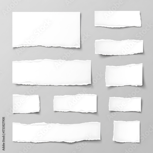 Torn Paper Pieces on Gray Background.