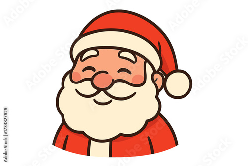 Santa Claus cartoon icon, happy jolly face, smiling expression, red hat, white beard, Christmas character, festive holiday mascot, vector illustration, transparent background, no text, cute design