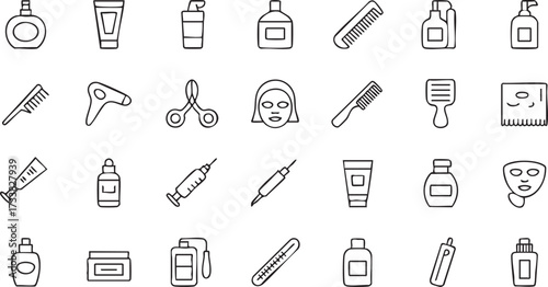 Beauty and skincare cosmetic product icons vector set for spa and salon design