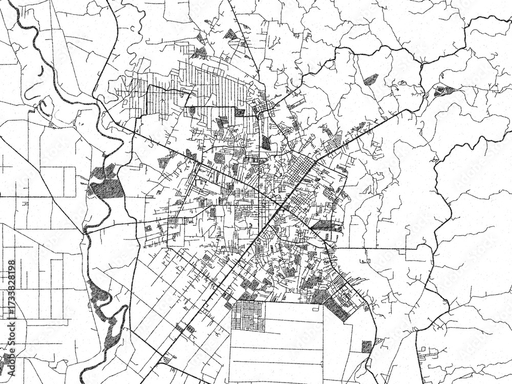 Obraz premium Poster-style sketch map of Magugpo Poblacion, Philippines, designed in artistic monochrome.