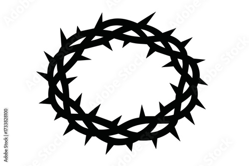 Crown of thorns silhouette icon. Black vector illustration with sharp spikes. Christian religious symbol. Jesus Christ crucifixion. Passion of Christ graphic. Isolated transparent background design.