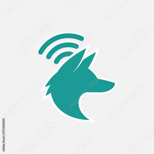 Fox head signal logo, wireless waves above, smart tracking mascot, tech security branding, agile communication identity, vector illustration