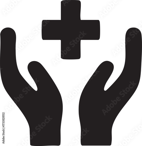 Healthcare aid symbol vector illustration with hands and cross design