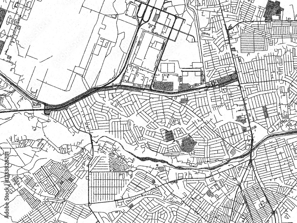 Naklejka premium Hand-drawn style black and white city map of Santol, Philippines, ready for wall art or editorial projects.