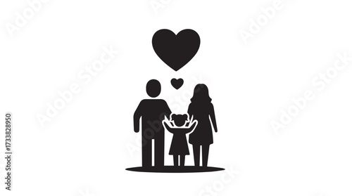 Loving family silhouette with heart symbol above representing unity and affection vector