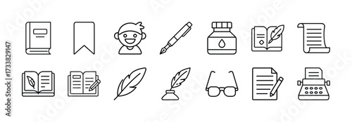 Illustration set of writing tools and elements for writers authors and creative writing projects