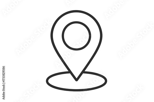 Location pin icon for maps and navigation. Simple black line art pointer symbol. Vector graphic for GPS destination, address marker, and place finding. Minimalist web sign.