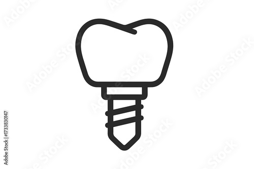 Dental implant icon. Tooth prosthesis concept. Vector line art for dentistry, oral surgery, and dental health. Stomatology, implantology, restoration, and treatment illustration.