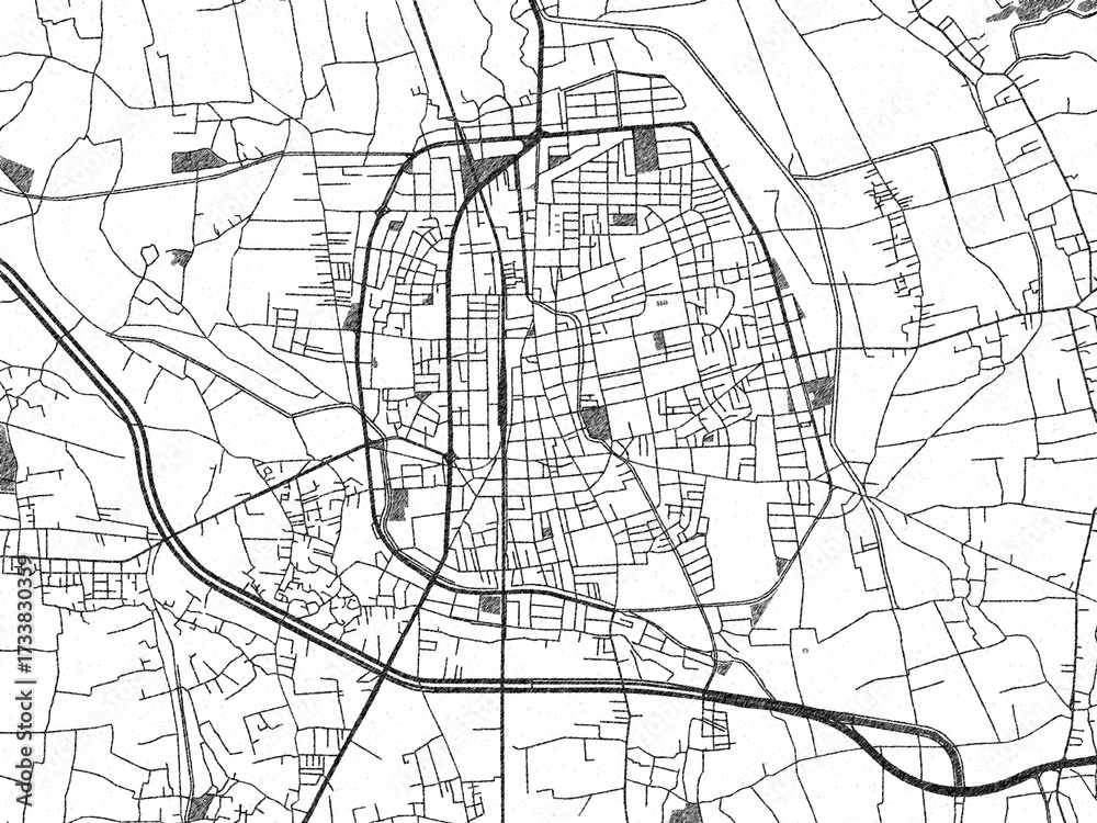 Fototapeta premium Minimalist monochrome city map of Yuanlin, Taiwan, illustrated with urban detail.