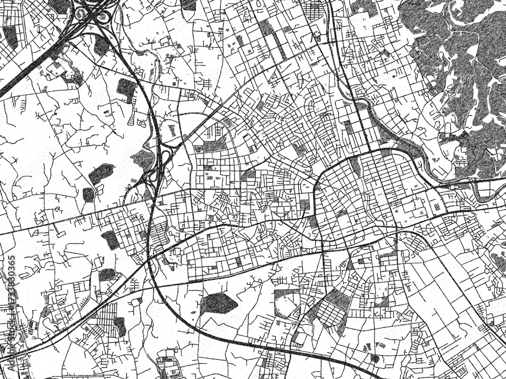 Obraz premium Sketch-style black and white map of Taoyuan City, Taiwan, perfect for illustration and wall art.