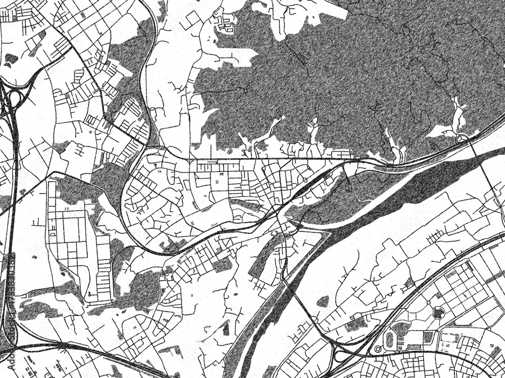Naklejka premium Hand-drawn style black and white city map of Yingge, Taiwan, ready for wall art or editorial projects.