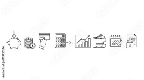 Financial icons collection representing savings investments loans and business growth symbols vector