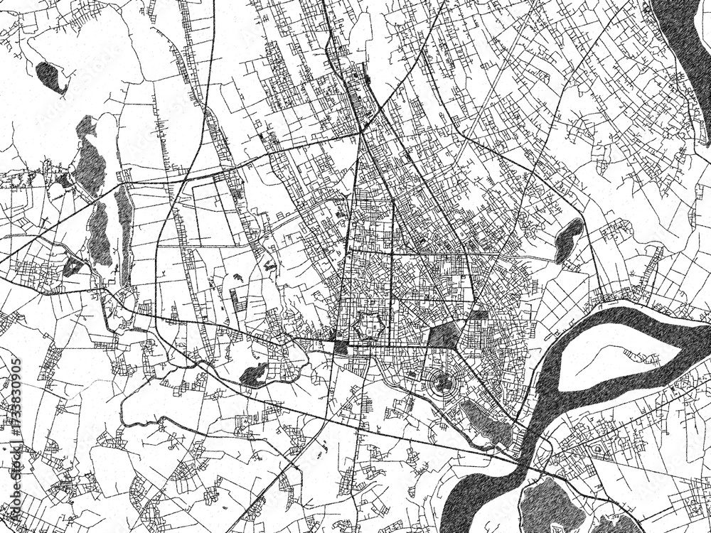 Naklejka premium Decorative monochrome illustration of Vinh, Viet Nam, showing its detailed grid.