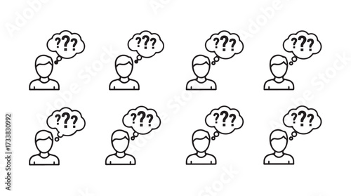 Set of eight hand drawn question mark icons representing confusion and uncertainty vector