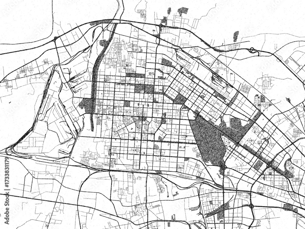 Naklejka premium Monochrome sketch map of Baotou, China, ideal for posters, prints, and travel design.