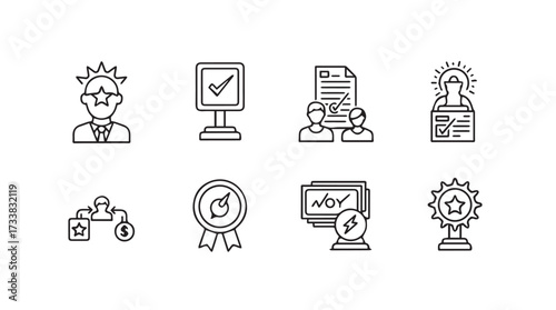 Collection of hand-drawn business icons representing success achievement and goals vector