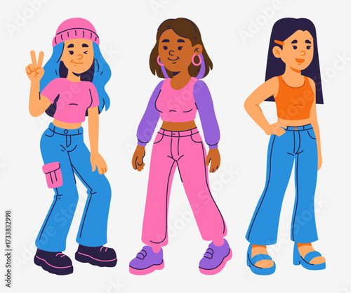 Celebrating Diverse Female Fashion Styles In A Colorful And Playful Cartoon Illustration