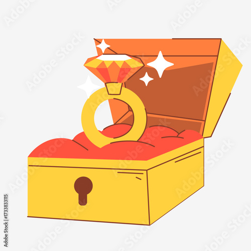 Golden Treasure Anillo In The Box Is Placed On A Red Sponge With An Ornamental Background