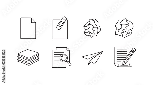 Collection of hand drawn paper icons showing documents ideas and communication methods vector