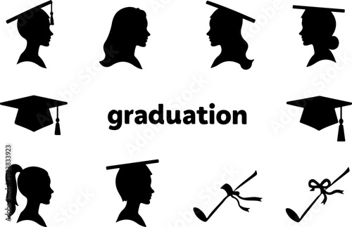 Female Graduate Silhouettes and Tossing Caps