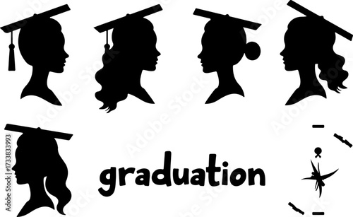 Female Graduate Silhouettes and Tossing Caps