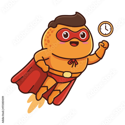 Superhero kidney cartoon with red cape flying