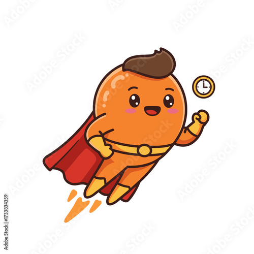 Cartoon superhero organ flying with clock