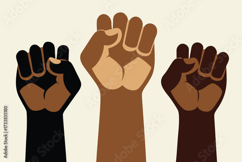 United Front Three Diverse Fists Raised in Solidarity for Equality and Justice