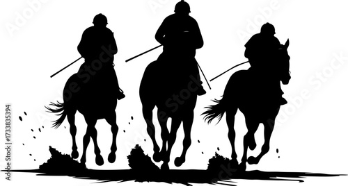 Dynamic Polo Players on Galloping Horses Silhouette