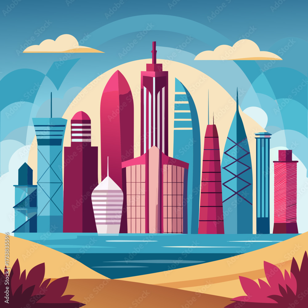Obraz premium modern city skyline illustration