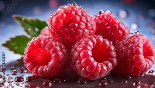 Fresh Ripe Raspberries With Water Drops N Vibrant Close Up Of Berry Fruit