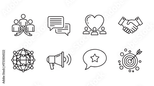 Collection of business and marketing icons for digital content and presentations vector