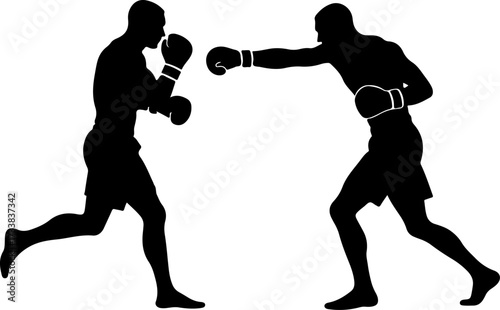 Two Boxers in Action Silhouette Vector 