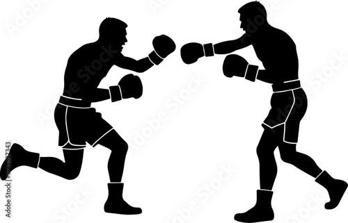 Two Boxers in Action Silhouette Vector 