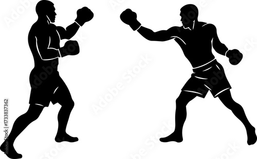 Two Boxers in Action Silhouette Vector 