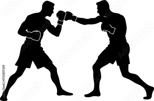 Two Boxers in Action Silhouette Vector 