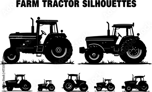 Modern Farm Tractor Vector Illustration Set