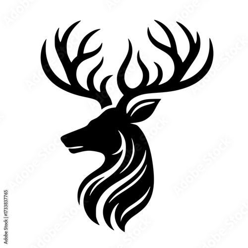 Deer Head Silhouette with Antlers Vector Illustration