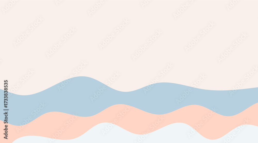 Fototapeta premium This modern abstract background features soft, pastel hues of light peach, gentle blue, and serene white, creating a soothing wavy pattern ideal for digital use