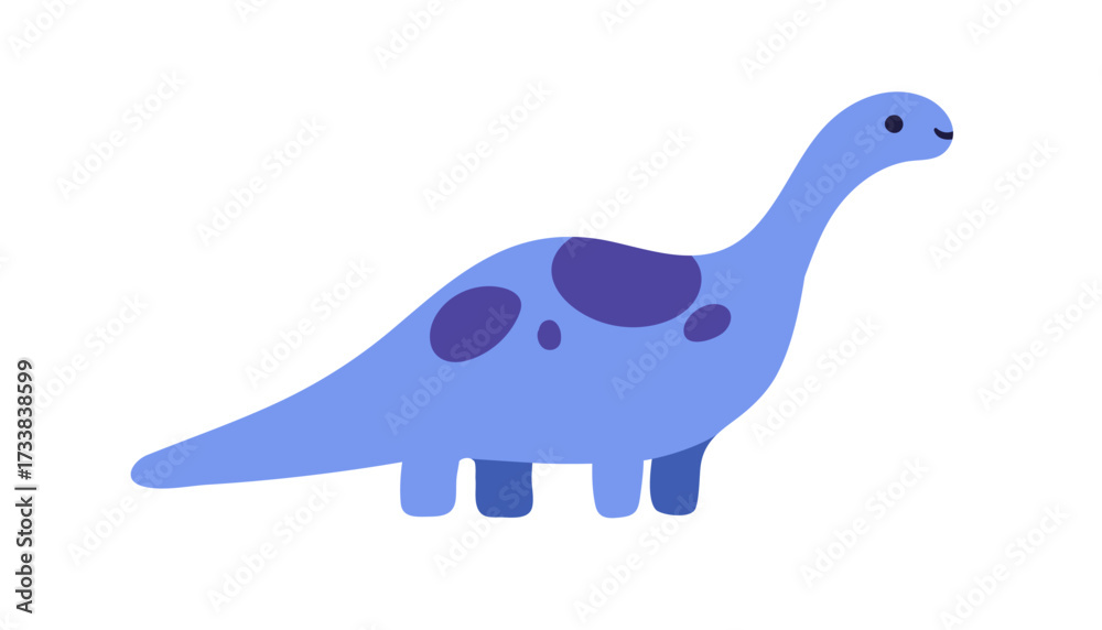 Fototapeta premium Cute dinosaur, kids toy, side view. Happy smiling brontosaurus, dino character with long neck. Prehistoric Jurassic extinct for child play. Flat vector illustration isolated on white background.